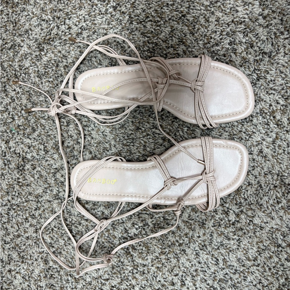 BAMBOO Women's Tan Lace-Up Sandals